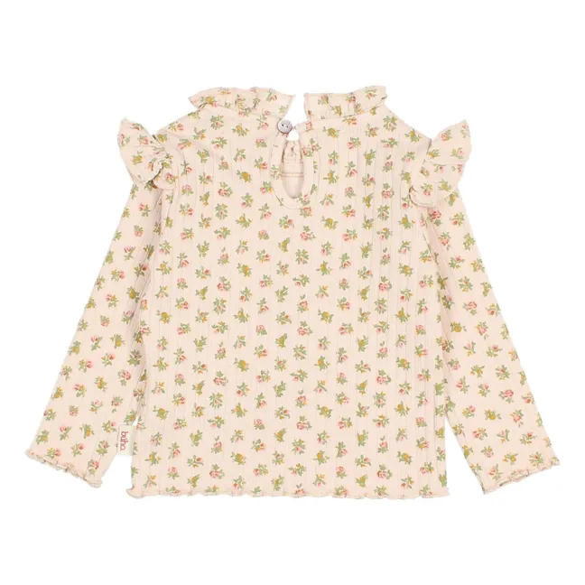 T-shirt Côtelé Volants Cottage Fleuri | Rose pâle