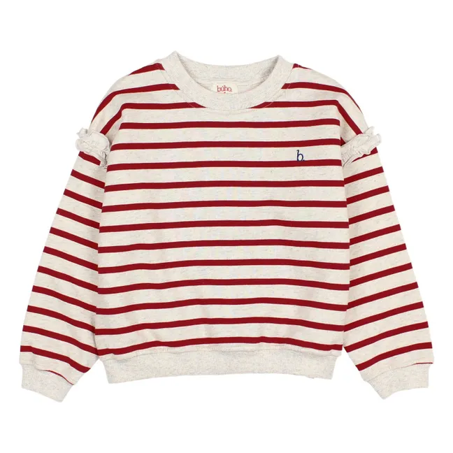 Sweat Girly Sailor Rayé Coton Bio | Rouge cerise