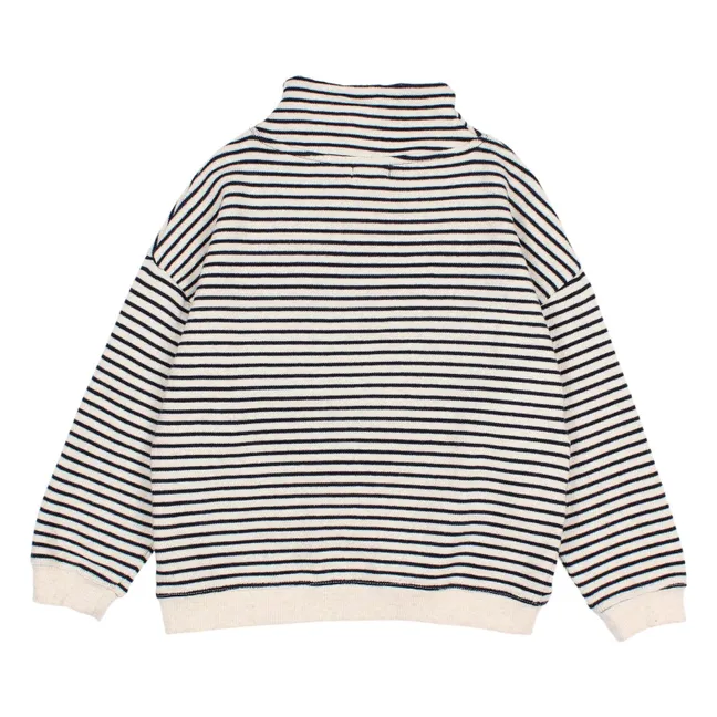 Striped Trucker Collar Sweater | Navy blue