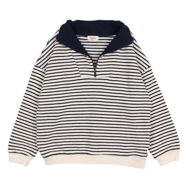 Striped Trucker Collar Sweater | Navy blue