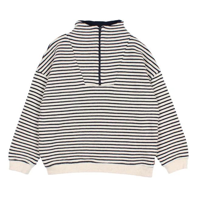Striped Trucker Collar Sweater | Navy blue