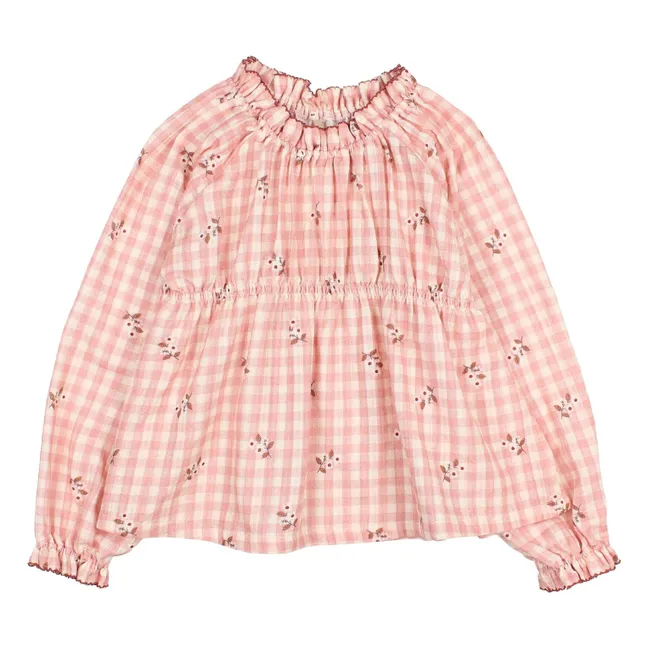 Blouse Vichy Fleurs | Rose