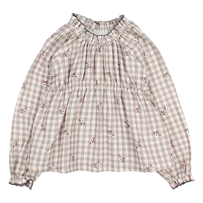 Blouse Vichy Fleurs | Gris