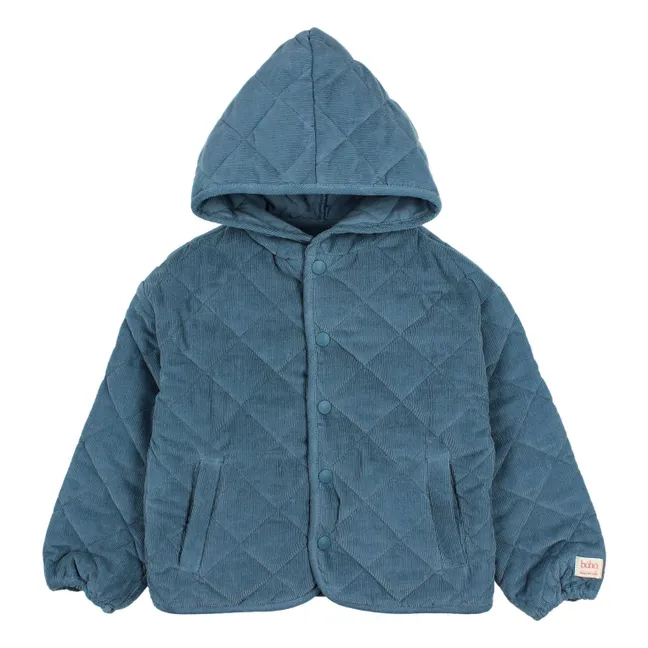 Veste Matelassée Soft Velours Coton Bio | Bleu horizon