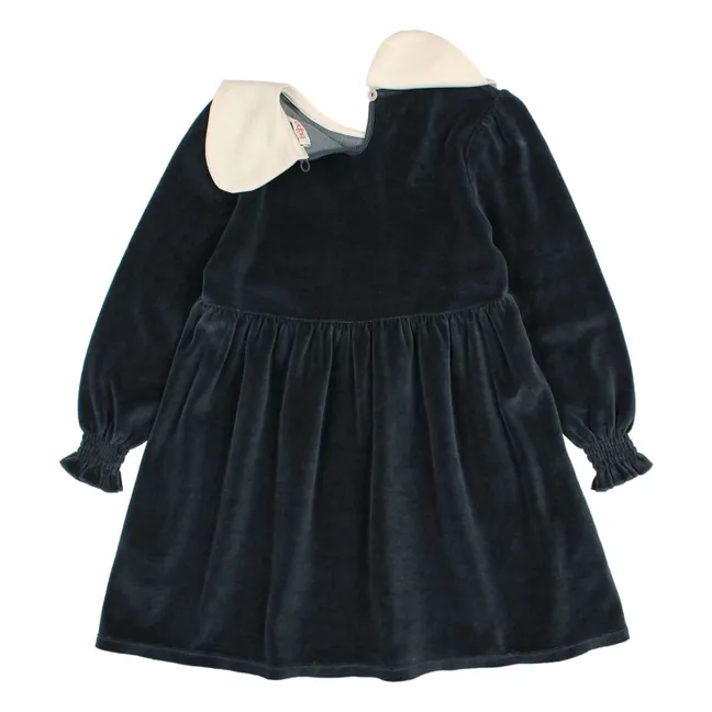 Claudine Collar Dress Velvet Organic Cotton | Dark grey