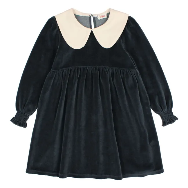 Claudine Collar Dress Velvet Organic Cotton | Dark grey