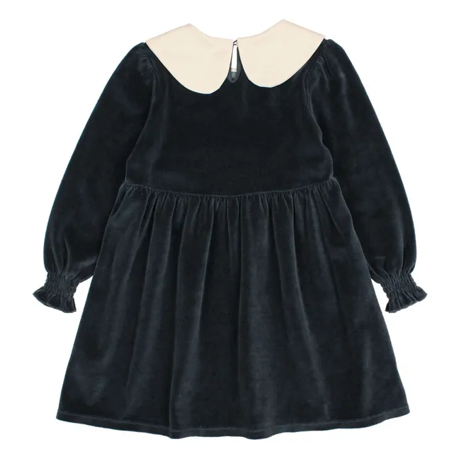 Claudine Collar Dress Velvet Organic Cotton | Dark grey