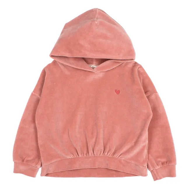 Sweat Capuche Cœur Velours | Rose