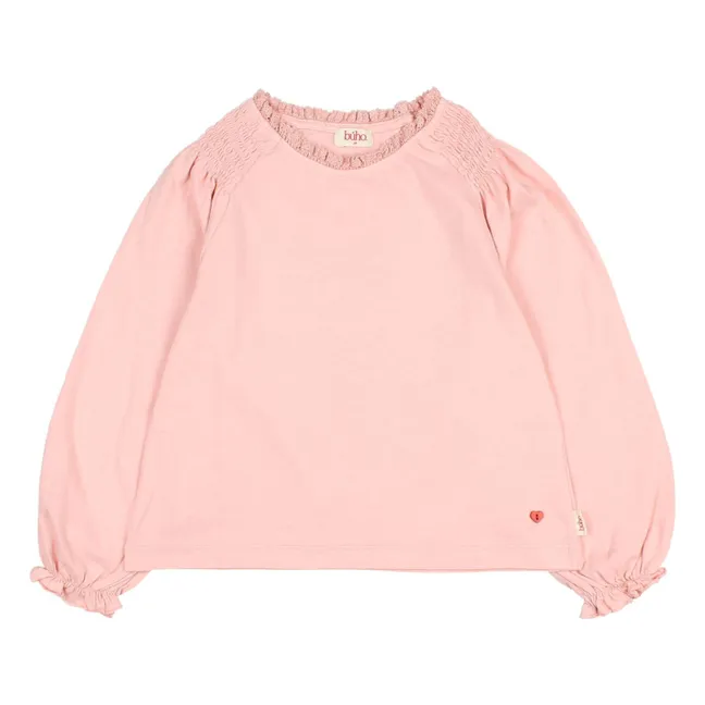 T-shirt Smocké Girly Coton Bio | Rose tendre