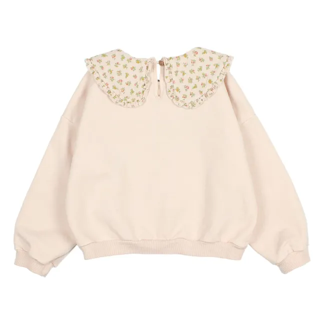 Sweat Col Claudine Fleuri Cottage Coton Bio | Rose pâle