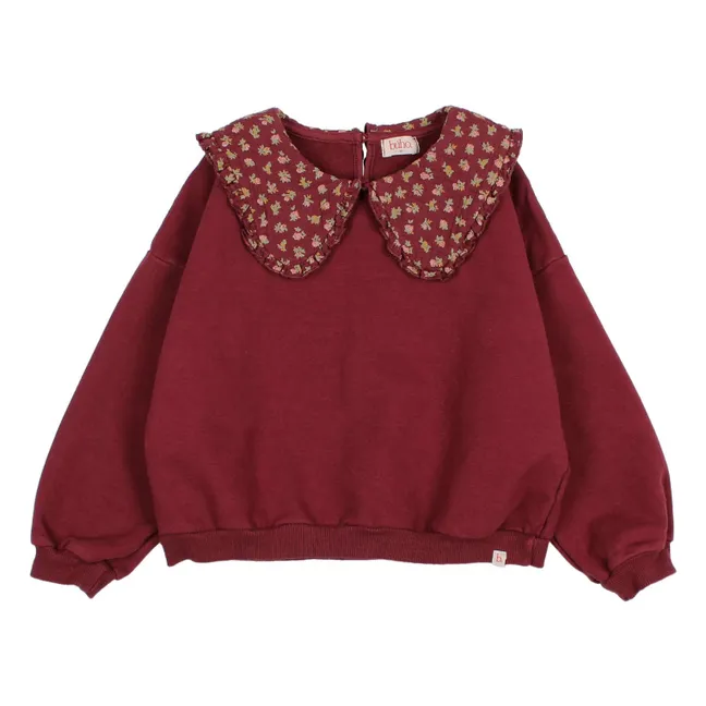 Sweat Col Claudine Fleuri Cottage Coton Bio | Bordeaux