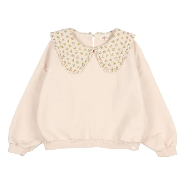 Sweat Col Claudine Fleuri Cottage Coton Bio | Rose pâle