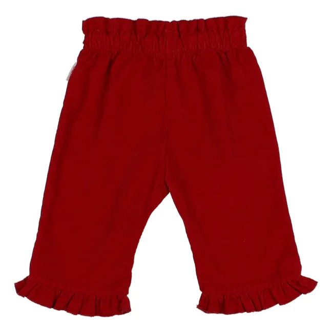 Pantalon Volants Soft Velours | Rouge cerise