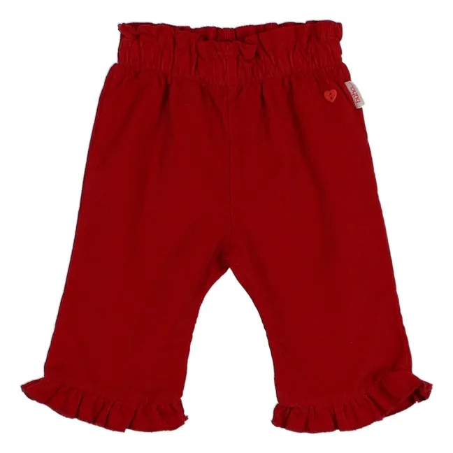 Pantalon Volants Soft Velours | Rouge cerise