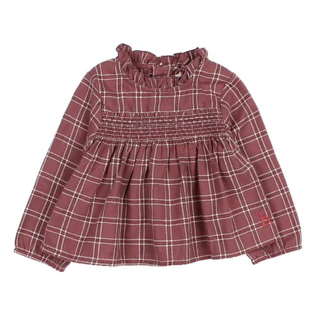 Blouse Smockée Tartan | Bordeaux