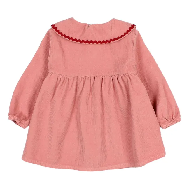 Robe Col Claudine Feston Velours Bébé | Rose