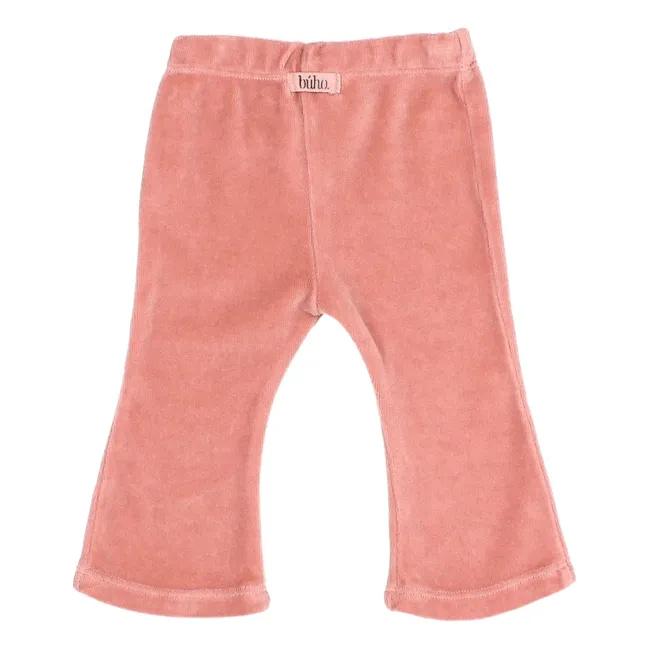 Legging Flare Cœur Velours Coton Bio Bébé | Rose