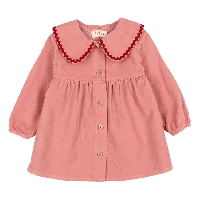 Robe Col Claudine Feston Velours Bébé | Rose