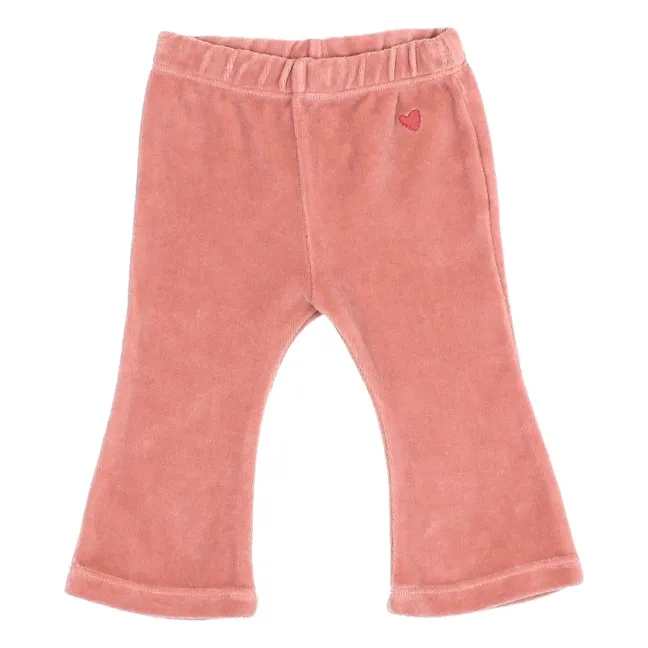Legging Flare Cœur Velours Coton Bio Bébé | Rose