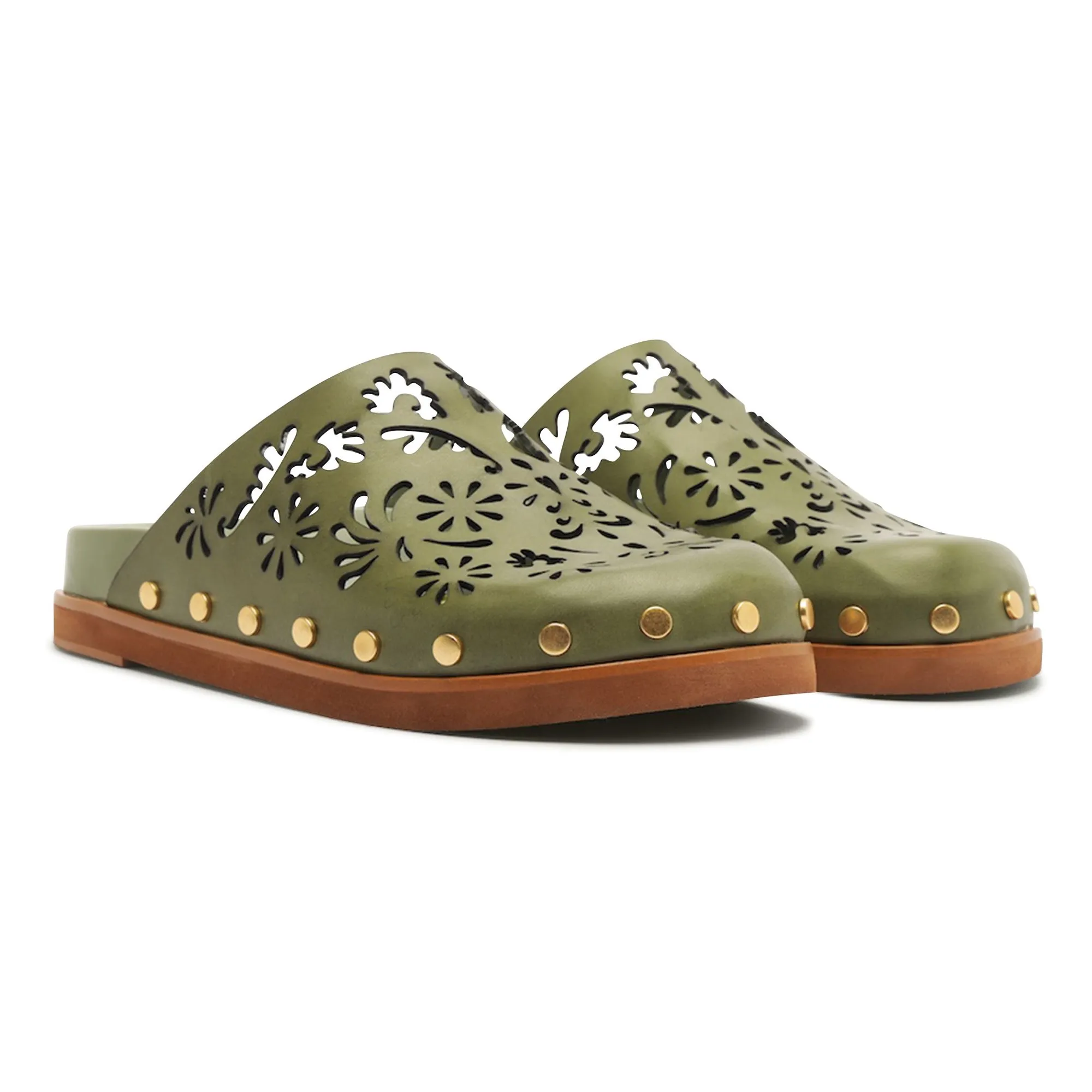 Mules Anatomic Cuir Ajouré | Kaki- Image produit n°1