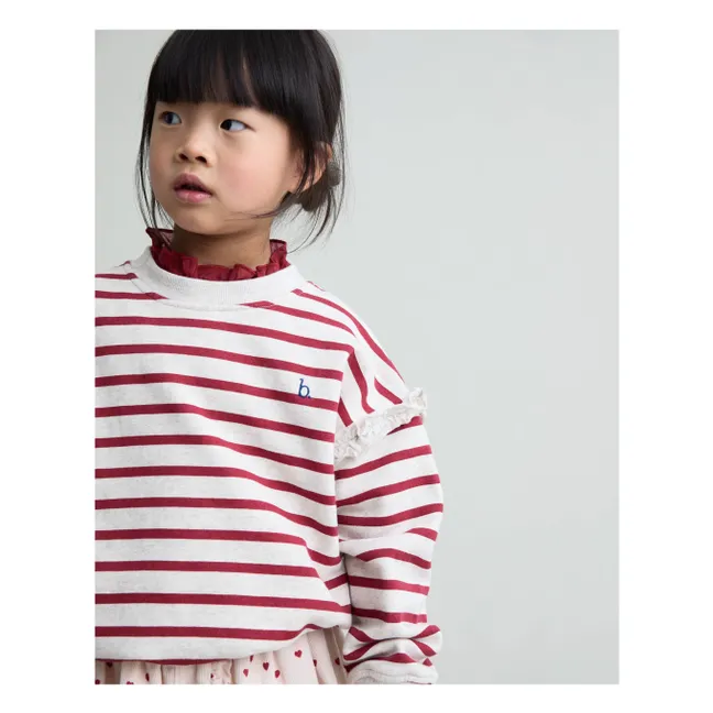 Sweat Girly Sailor Rayé Coton Bio | Rouge cerise