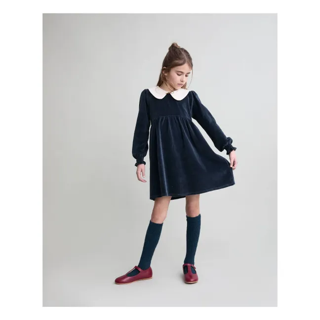 Robe Col Claudine Velours Coton Bio | Gris foncé