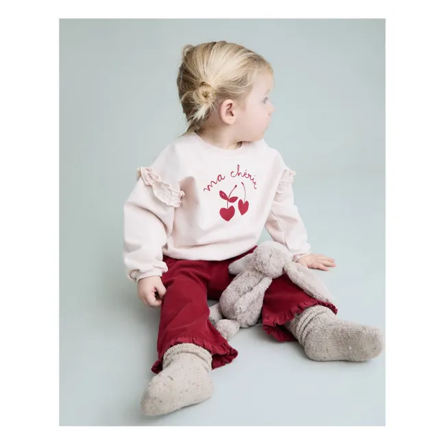 Pantalon Volants Soft Velours | Rouge cerise