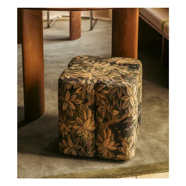 Pouf Fiori en tissu tapisserie feuillage vert | Blanc