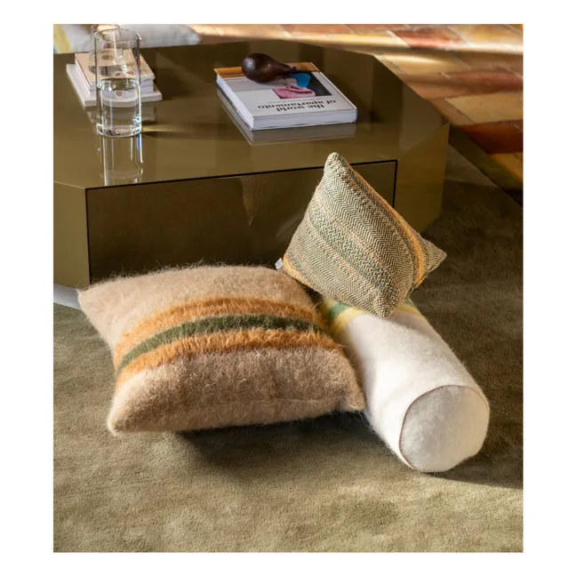 Coussin carré Carino en mohair à rayures | Marron