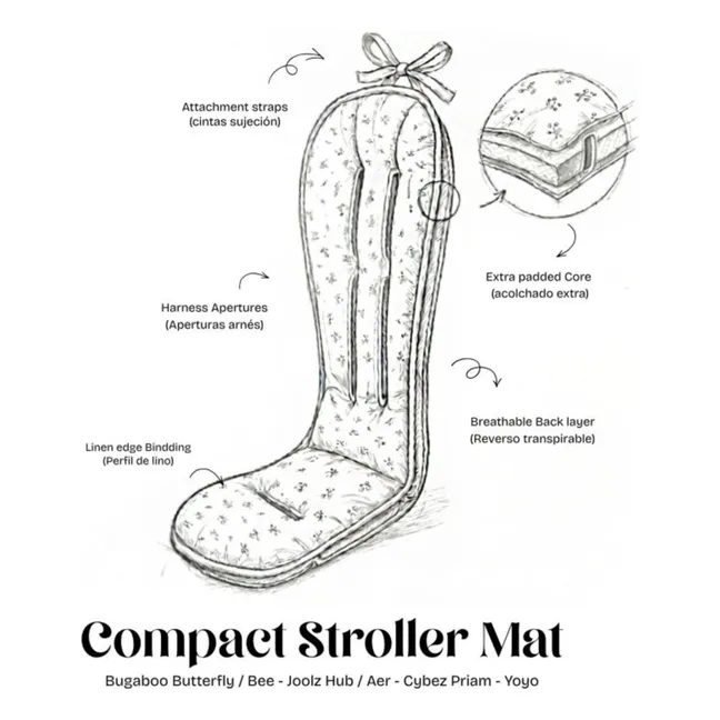 Coussin pour pousette compacte Cœurs | Ecru