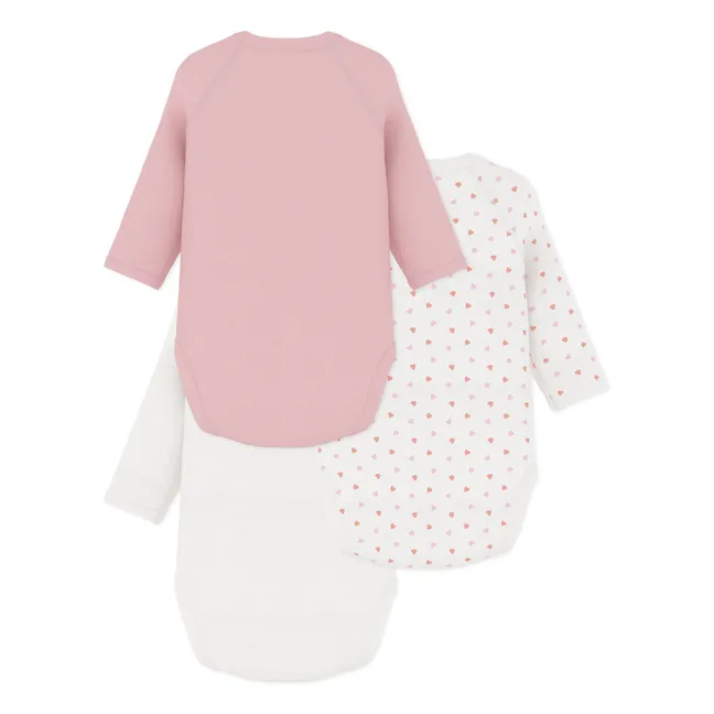 Lot de 3 Bodies Petit Cœurs Coton Bio | Rose