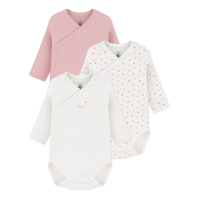 Lot de 3 Bodies Petit Cœurs Coton Bio | Rose