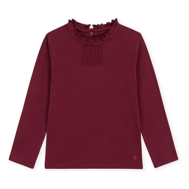 T-shirt Collerette Uni Coton Bio | Bordeaux