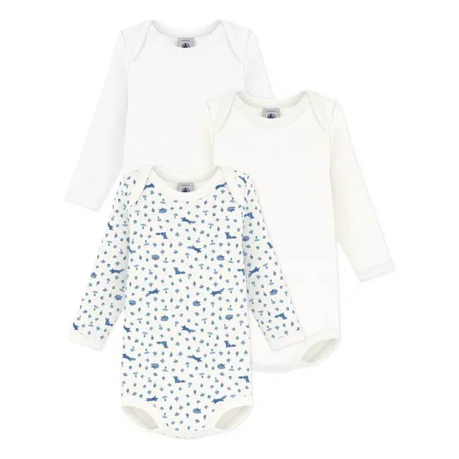 Lot de 3 Bodies Renards Coton Bio | Bleu