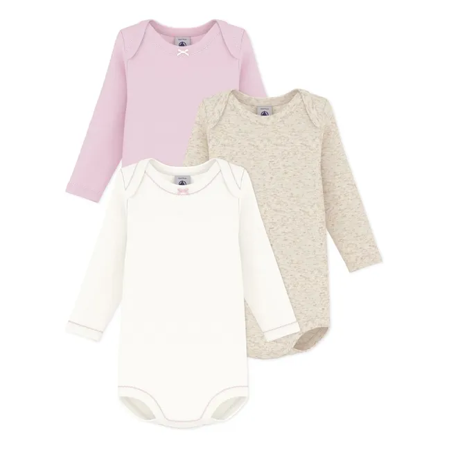 Lot de 3 Bodies Unis Nœuds Coton Bio | Rose