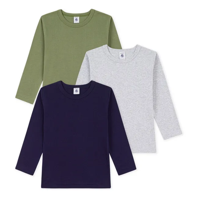 Pack of 3 plain long-sleeve T-shirts | Heather grey