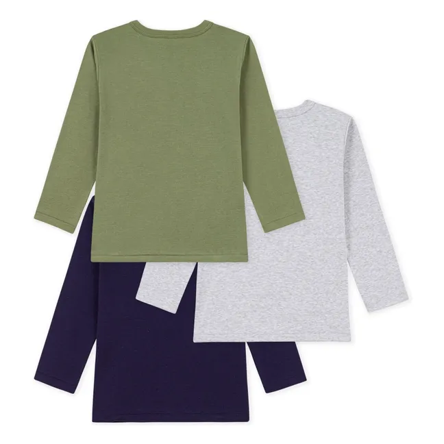 Pack of 3 plain long-sleeve T-shirts | Heather grey