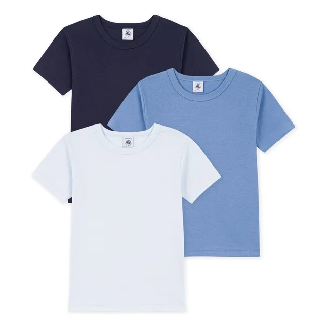 Lot de 3 T-shirts Manches Courtes Unis Coton Bio | Bleu