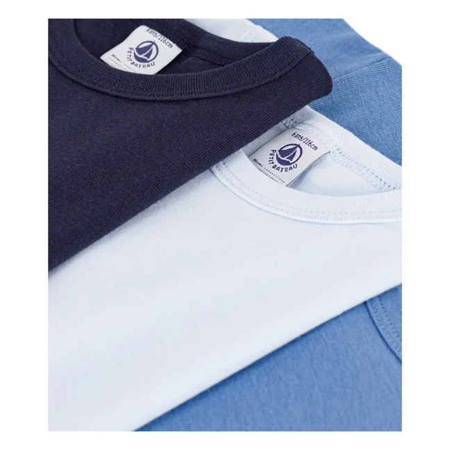 Lot de 3 T-shirts Manches Courtes Unis Coton Bio | Bleu
