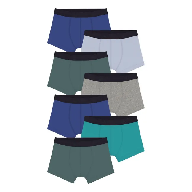 Lot de 7 Boxers Unis Coton Bio | Bleu