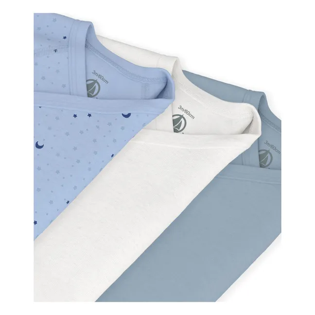Lot de 3 Bodies Croisés Etoiles Coton Bio | Bleu