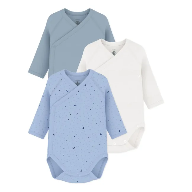 Lot de 3 Bodies Croisés Etoiles Coton Bio | Bleu