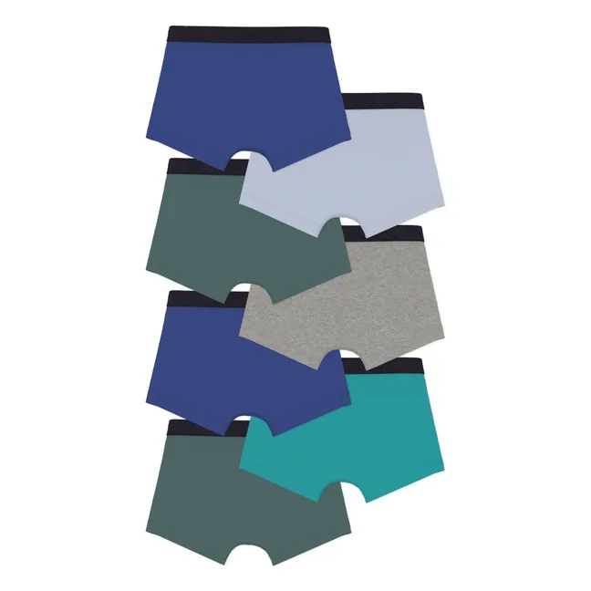 Lot de 7 Boxers Unis Coton Bio | Bleu