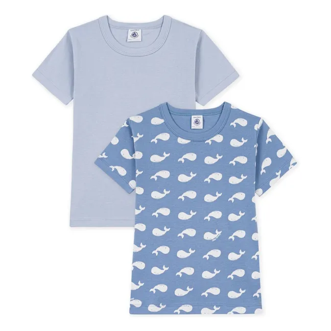 Lot de 2 T-shirts Baleines Coton Bio | Bleu