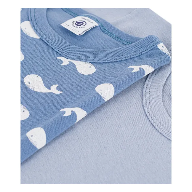 Lot de 2 T-shirts Baleines Coton Bio | Bleu