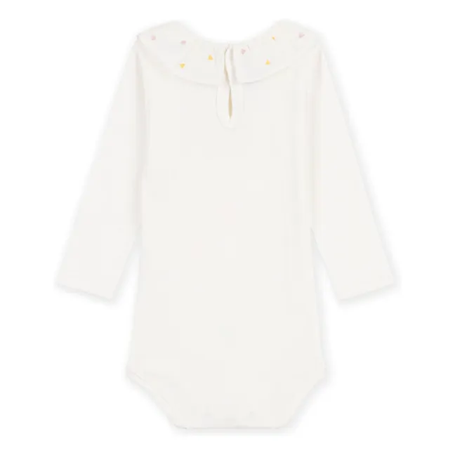 Organic Cotton Embroidered Collar Bodysuit | White