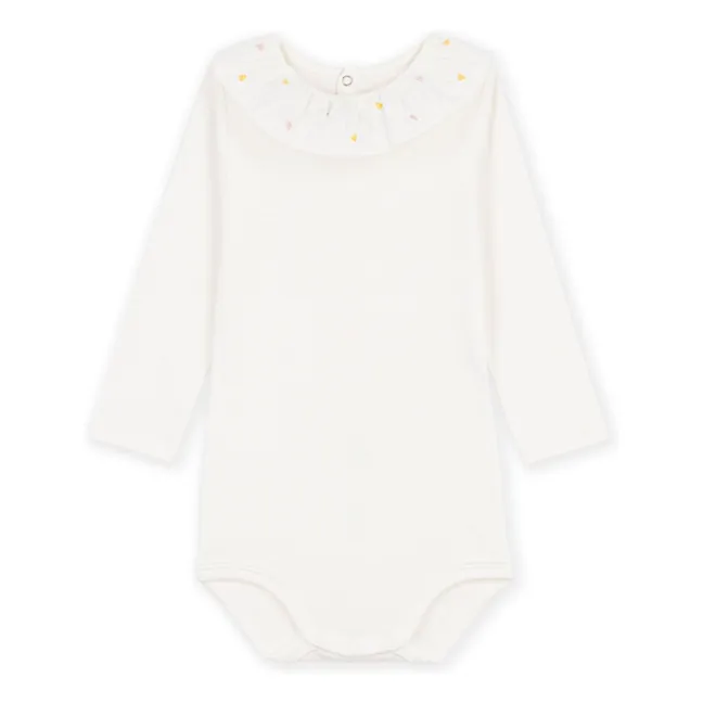 Organic Cotton Embroidered Collar Bodysuit | White