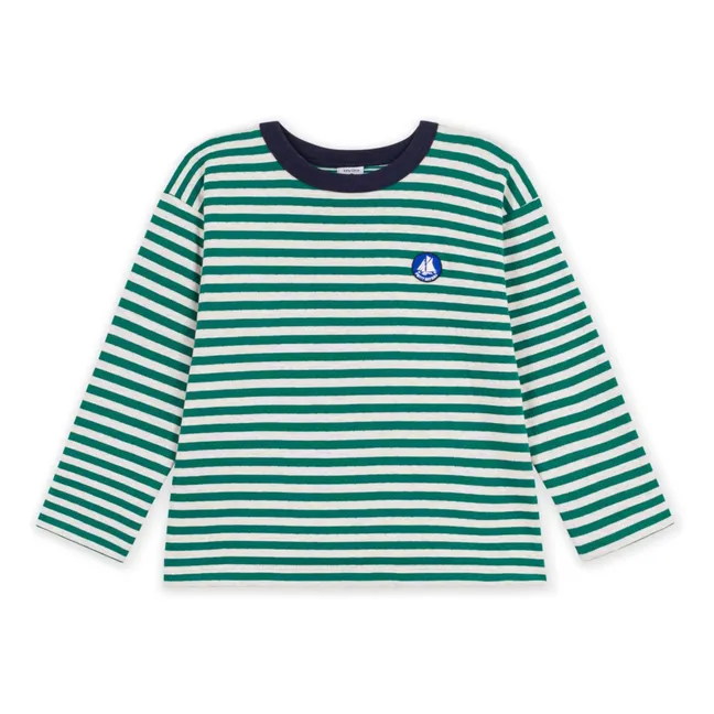 Organic cotton striped logo T-shirt | Green