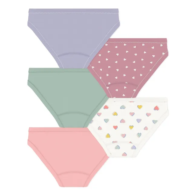 Set of 5 Organic Cotton Heart Panties | Pink