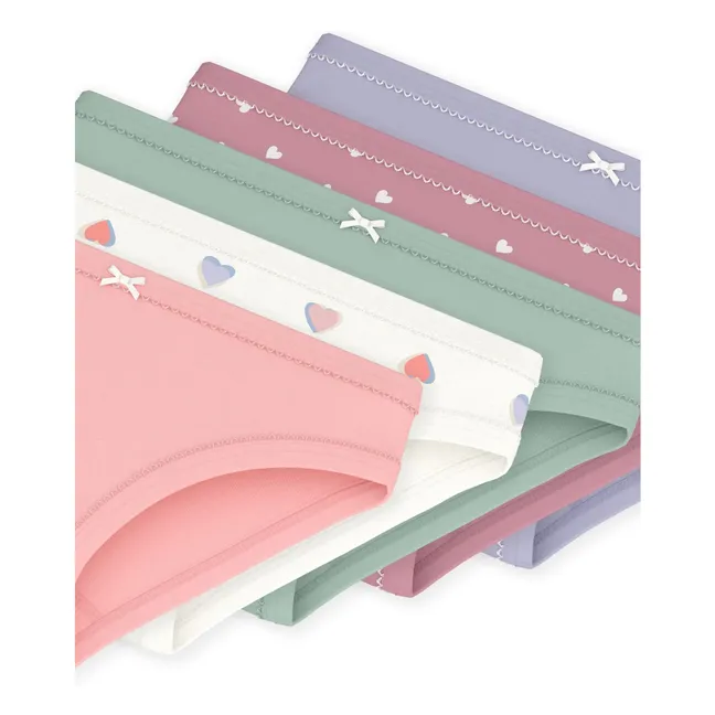 Set of 5 Organic Cotton Heart Panties | Pink